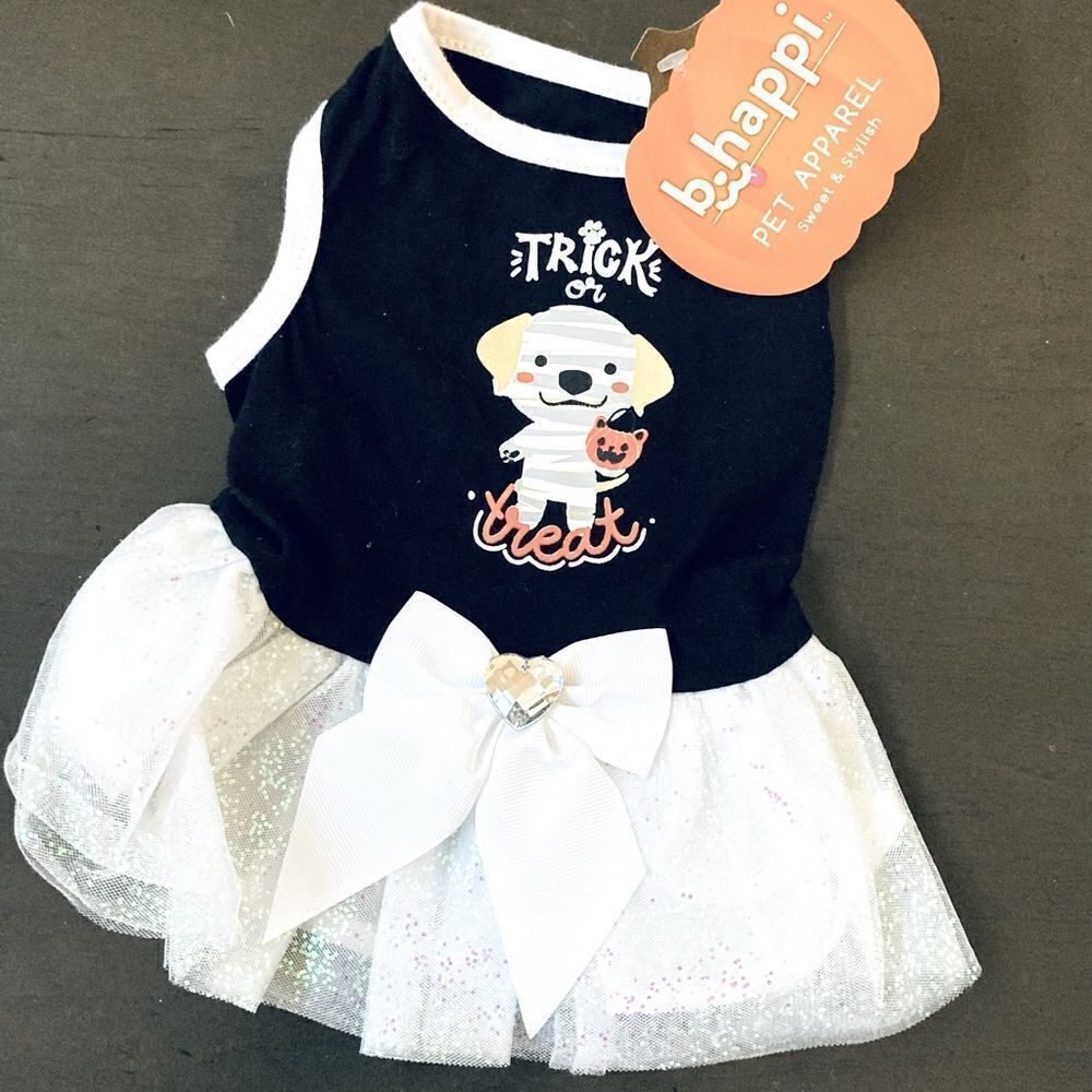 Halloween Dog Dress Black White Glitter Trick or Treat XS